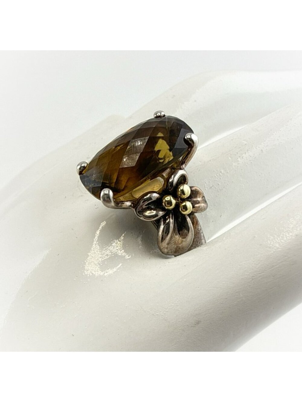 Ann King Ring Sterling Silver 18k Yellow Gold Flower Smoky Quartz Size 9 Floral